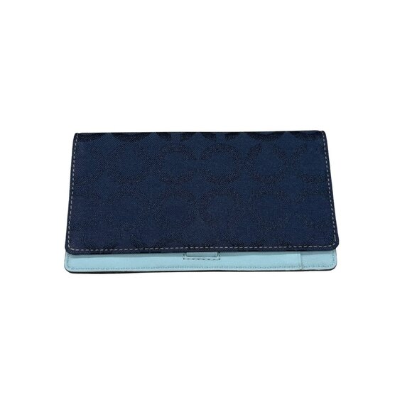 Coach Signature Womens Slim Wallet Navy & Light Blue Card Holder - Picture 1 of 6